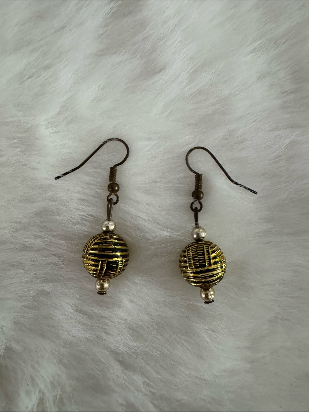 Gold-Tone Textured Ball Drop Earrings from India